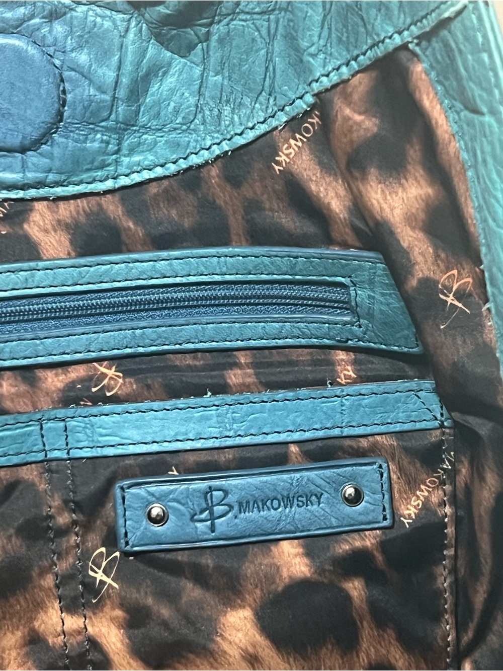 B MAKOWSKY Double Strap Teal Blue Satchel Handbag - Picture 7 of 8